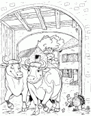 coloring picture of two cows into a stable