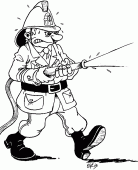 coloring picture of Firefighter with a fire hose