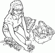 coloring picture of a woman plants flowers
