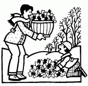 coloring picture of father and son collect the leaves together