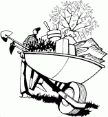 coloring picture of wheelbarrow of the gardener with plants