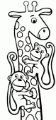 coloring picture of giraffe with two monkeys