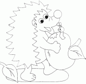 coloring picture of hedgehog with an apple and a worm