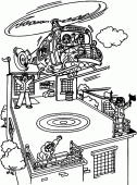 coloring picture of helicopter that lands on top of a building