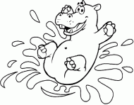 coloring picture of an hippopotamus which plunges in water