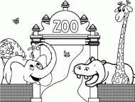 coloring picture of the zoo with an hippopotamus an elephant and a giraffe