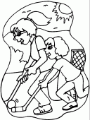 coloring picture of two girls are playing to field hockey