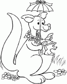 coloring picture of a kangaroo and its baby protect themselves from the sun with a sunshade