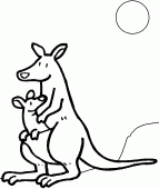 coloring picture of kangaroo with baby and sun