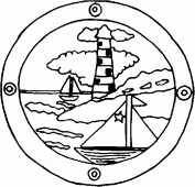 coloring picture of a lighthouse and boats since a porthole