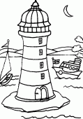 coloring picture of a lighthouse with the moon
