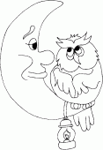 coloring picture of an owl on a Moon s crescent