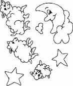 coloring picture of the moon with stars and sheep has to count