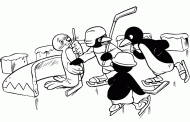 coloring picture of Pingu is playing hockey