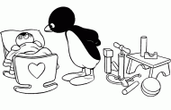 coloring picture of Pingu takes care of the baby