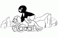 coloring picture of penguin with a luge