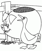 coloring picture of a pig with a goose in a farm