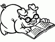 coloring picture of pig which reads a book