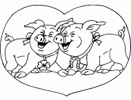 coloring picture of two pigs in a heart