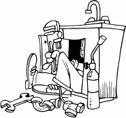 coloring picture of plumber is repairing the sink
