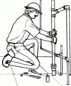 coloring picture of plumber is replacing a broken pipe