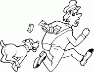 coloring picture of a dog runs after the factor to bite it