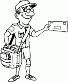 coloring picture of a postman which has the smile when it distributes the letters
