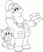 coloring picture of postman with a cat