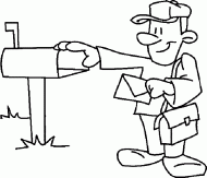 coloring picture of the postman files the letter in the letterbox