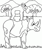 coloring picture of monkey on a rhinoceros