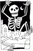 coloring picture of a skeleton in the city for Halloween