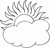 coloring picture of the sun with half is hidden by a cloud