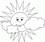 coloring picture of three clouds surrounds the sun