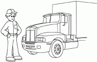 coloring picture of semitrailer with driver