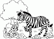 coloring picture of a zebra a tree a dog and some flowers