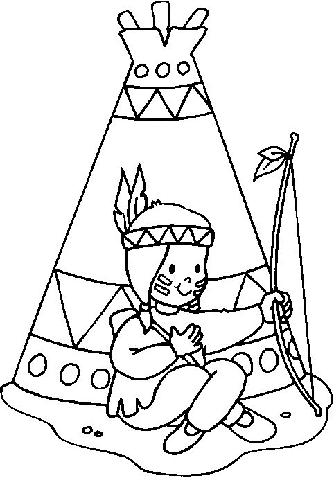Indian child sitted in front of his tepee