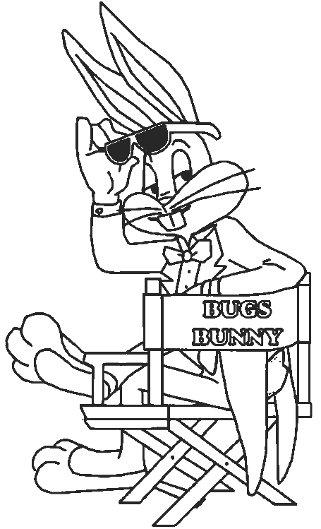 Bugs Bunny sitting on a chair with its name