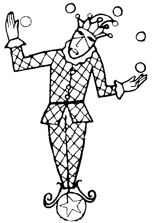Harlequin juggles with balls