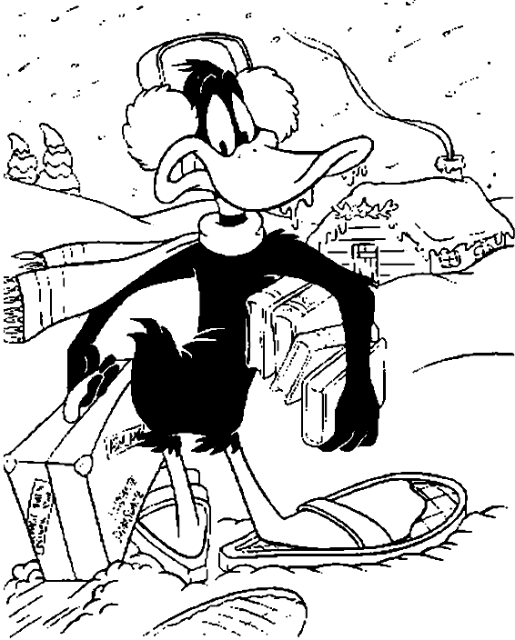 Daffy visits a village under snow