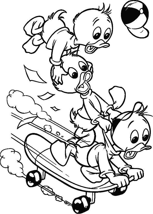 Dewey Huey and Louie on a skateboard