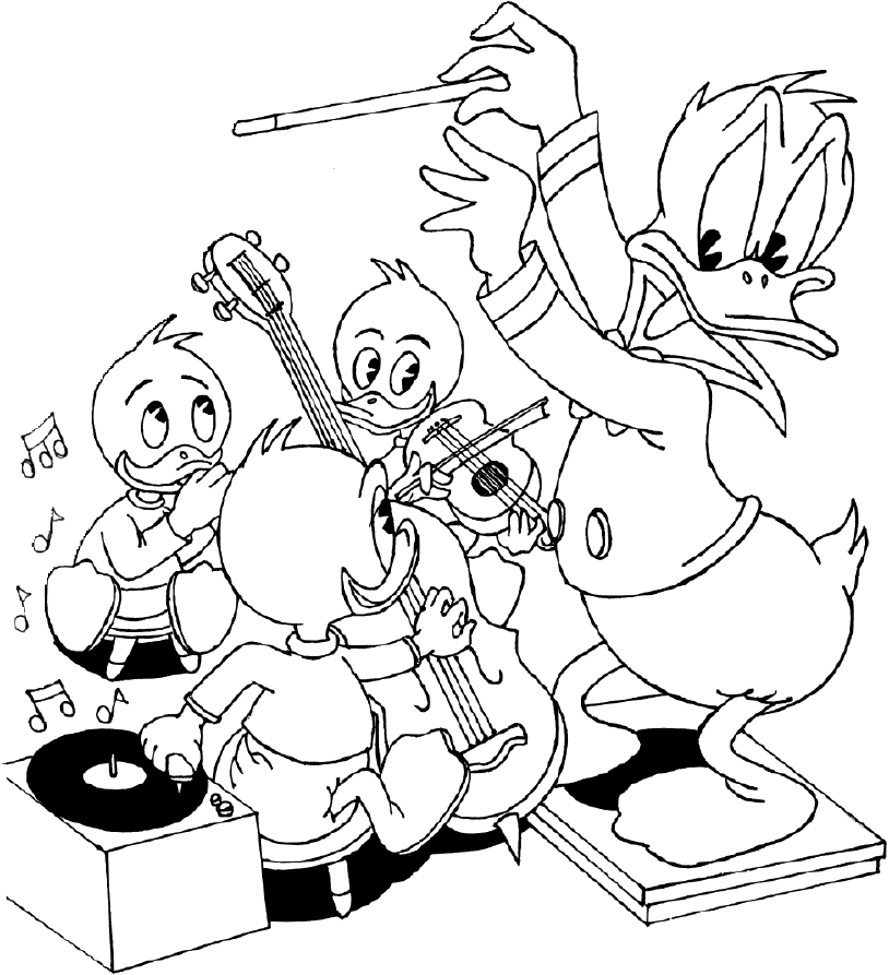 Donald is conducting his nephews for a musical performance