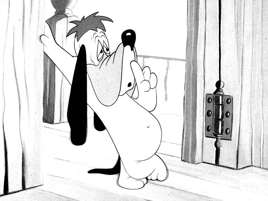 Droopy is near a door