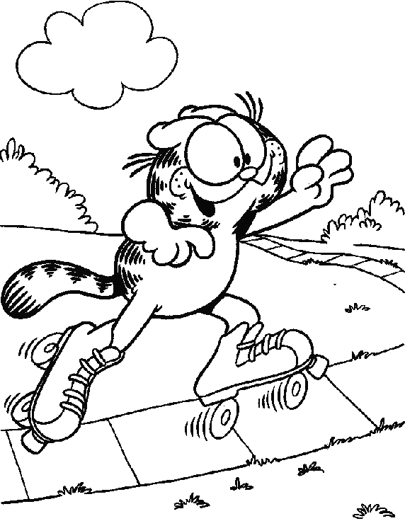 Coloring Garfield do roller skate picture