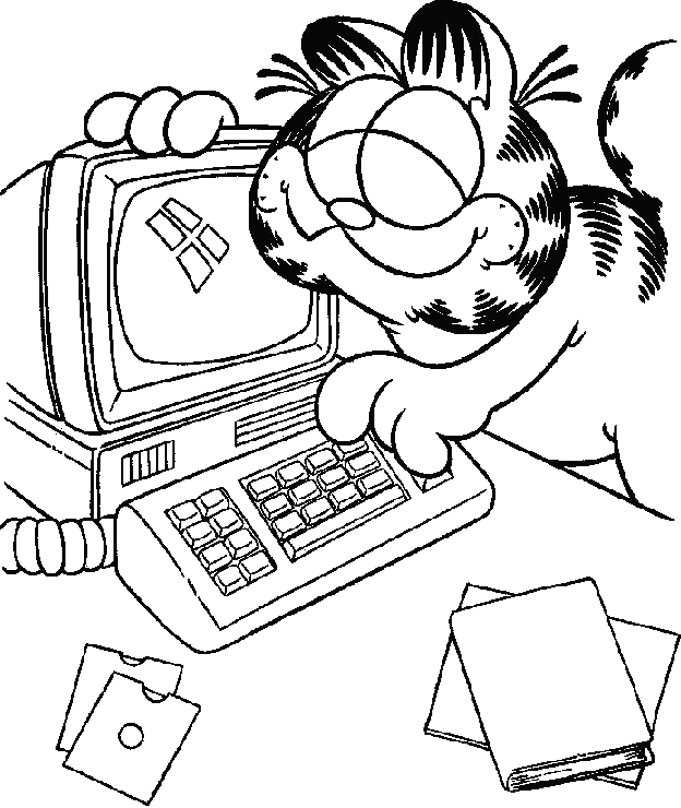 Garfield uses a computer