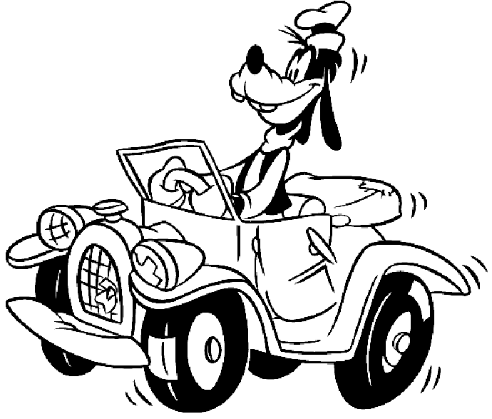 Goofy is driving his car