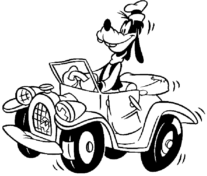 Coloring Goofy is driving his car picture