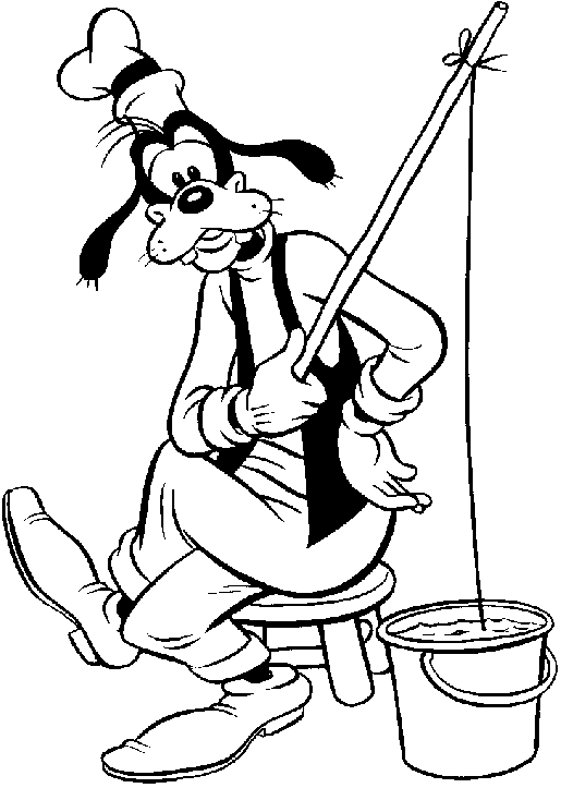 Goofy is fishing in a seal of water