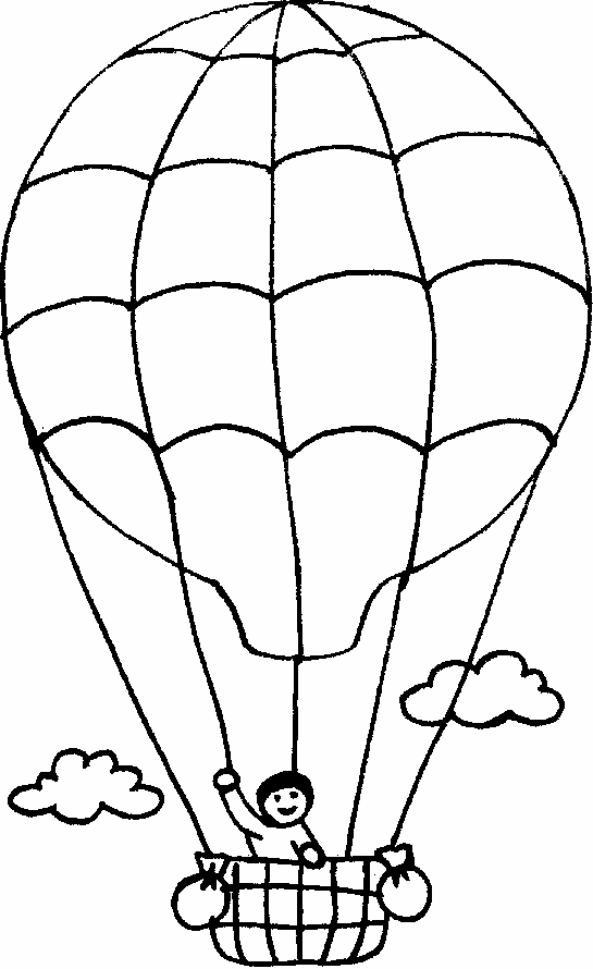 a montgolfier with a boy and two clouds