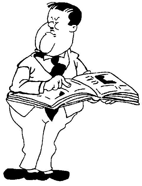 Hardy reads a newspaper