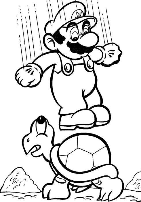 Mario jumps on a turtle